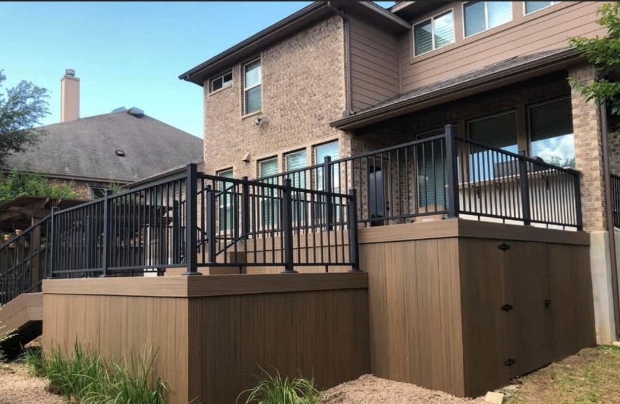 Elevated deck with storage skirting